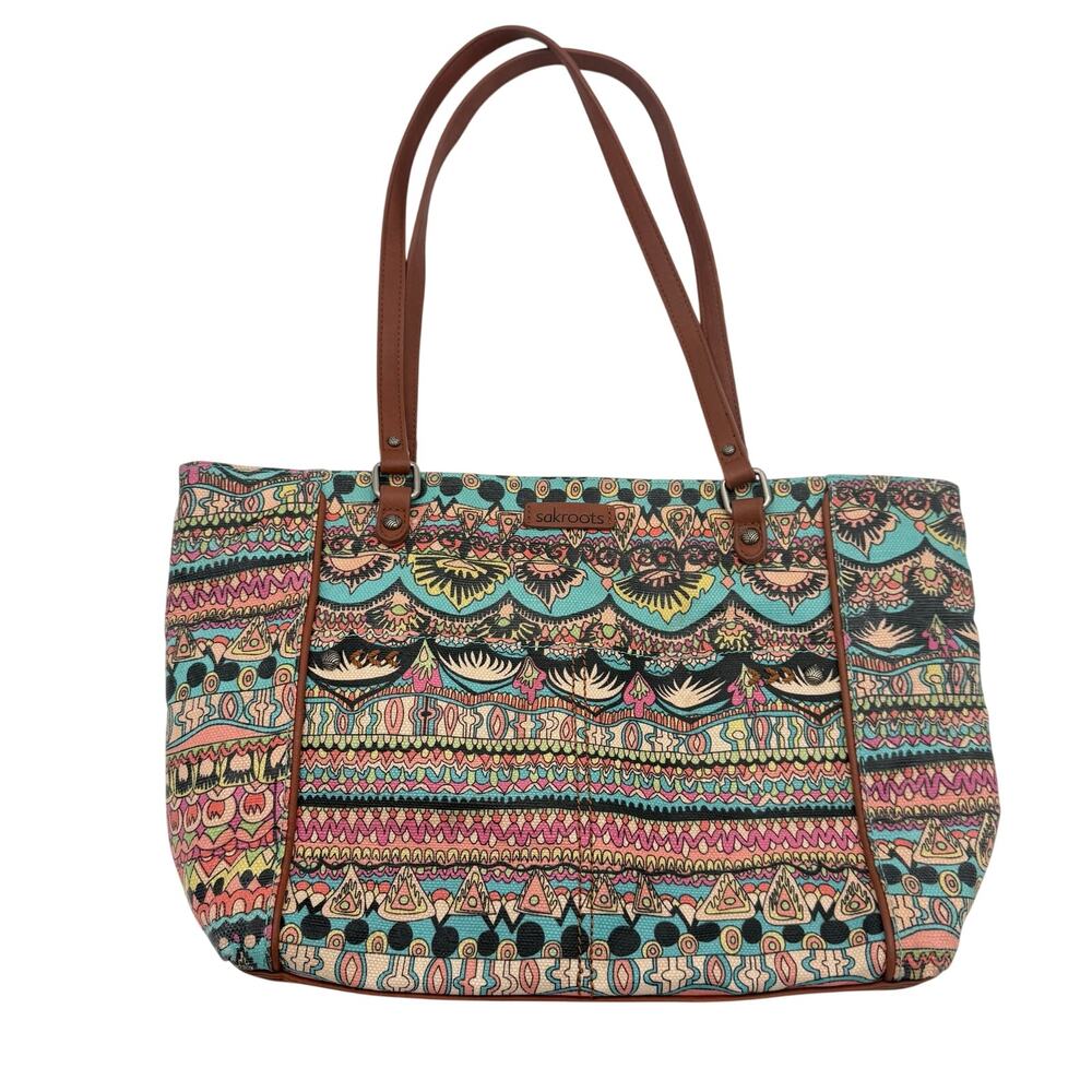 Sakroots Metro Tote Boho Tribal Artist Print Coated Cotton Canvas Purse